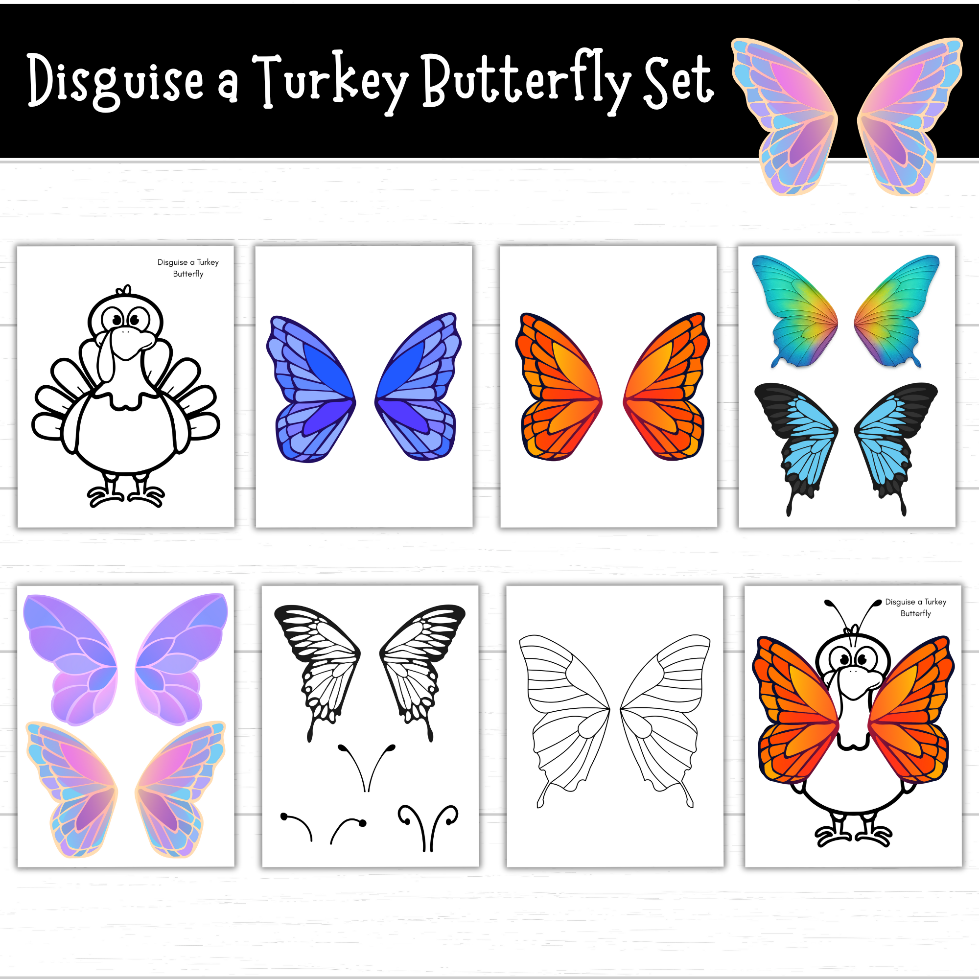 printable disguise a turkey butterfly (2 sets) - mom. wife. busy life.